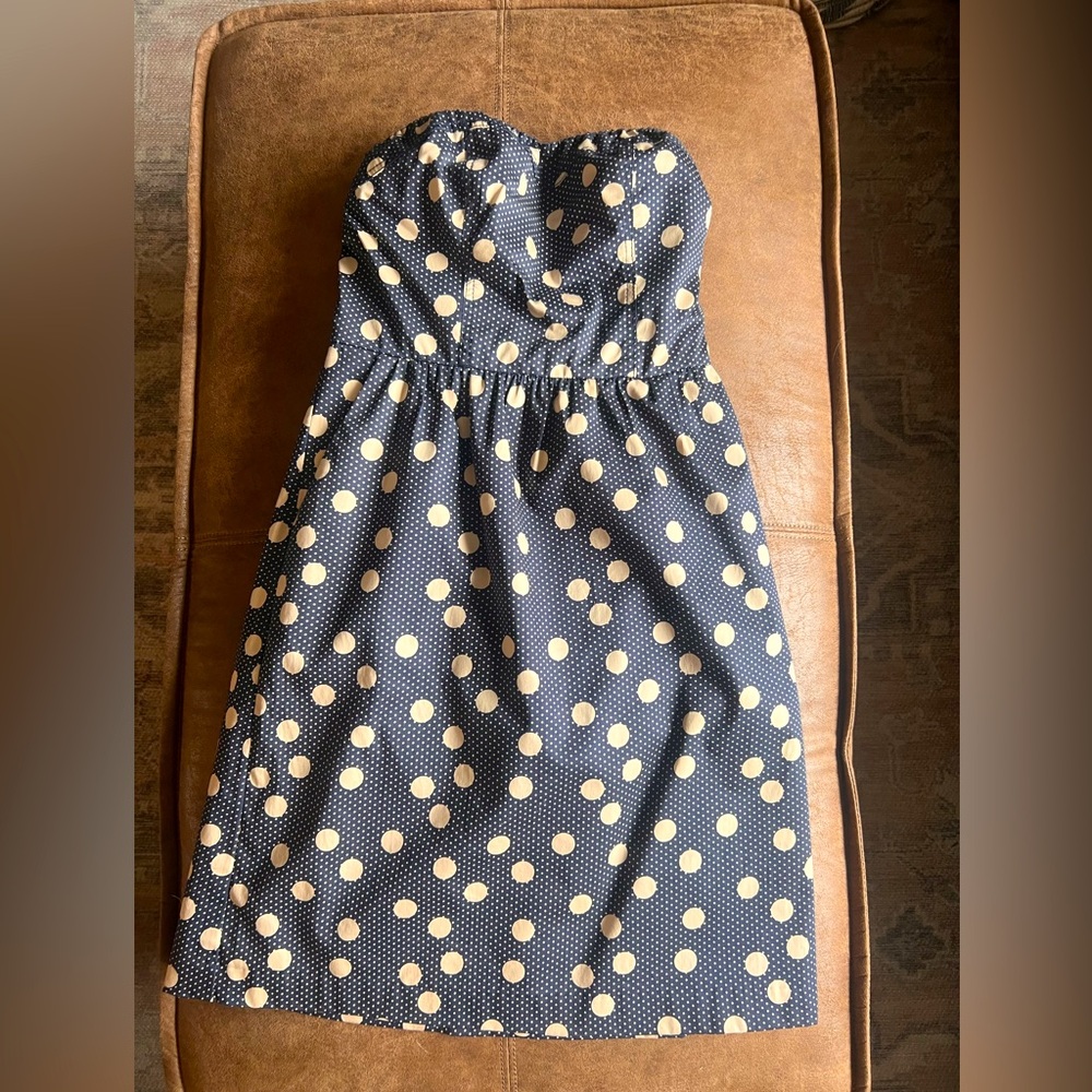 The Limited sz 2 navy blue/cream polka dot strapless dress! Vintage petite
